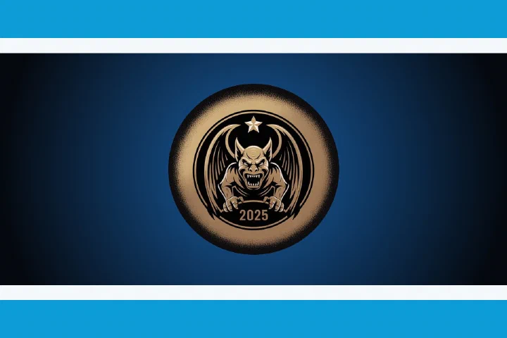 Emblema de la gárgola sobre fondo azul con franjas celestes y blancas